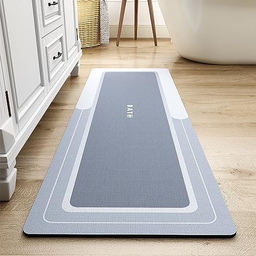 MontVoo-Bath Mat Rug Runner Long Bathroom Mat Non Slip Super Absorbent Stain Resistant Quick Dry Thin Bathroom Rug Fit Under Door-Bath Mats for Bathro