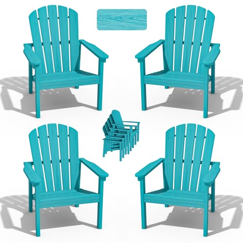 Stackable Adirondack Chair Set of 4, HDPE Outdoor Patio Chair - Durable and Space Saving, Suitable for Porches, Lawns or Garden, Aruba Aruba classic�