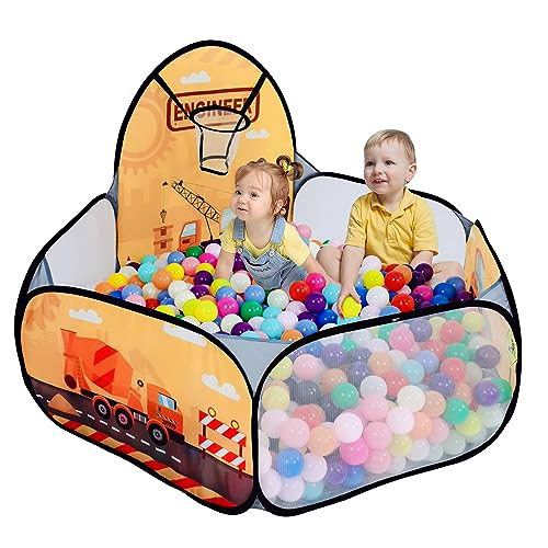 Kids Ball Pit, Pop Up Children Play Tent, Toddler Ball Pool Baby Crawl Playpen with Basketball Hoop, Portable Toys for Girls Boys, 4 ft - 120 cm, Ball