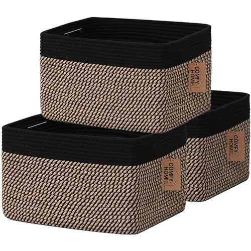 COMFY-HOMI 3PACK Cotton Rope Square Basket with Handles for Shelves|Dog Toy Bin and Storage|Baby Gift|Shoe Organizer|New 13.5" x 11" x 9.5" for Living