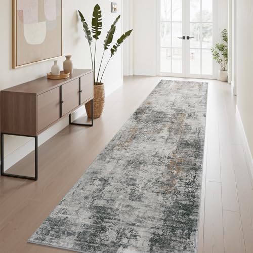 AMOAMI 2 x 10 Hallway Runner Rug Non Slip Super Soft Long Runner Rugs Machine Washable Low Pile Modern Abstract Runners for Hallways for Bedroom Laund