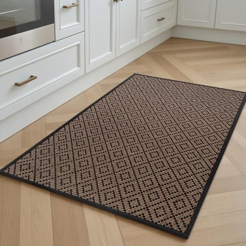 PADOOR Kitchen Floor Mat, Rubber Backed Kitchen Rugs Non Slip Washable, Super Absorbent Kitchen Mats for Floor Front of Sink, 17"x24", Black 17"x24" B