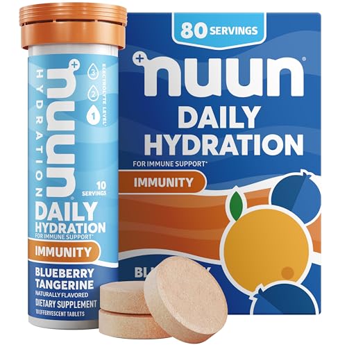 Nuun Immunity Electrolyte Tablets with Vitamin D, C, E, & A, Ginger, Elderberry, Magnesium & 4 Other Essential Electrolytes, Vegan, Blueberry Tangerin