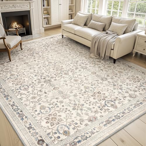 MontVoo-Vintage Area Rug 6X9 Beige Rugs for Living Room-Soft Distressed Printed Rugs for Bedroom-Non Slip Carpet-Machine Washable Rug for Dining Room