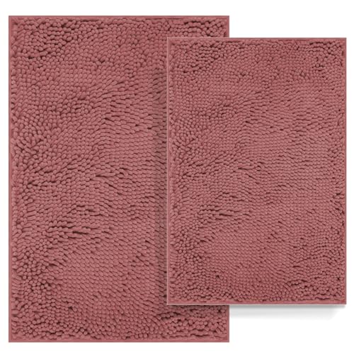 RUN HELIX Bathroom Rugs Sets 2 Piece Thick Absorbent Chenille Bath Rug Set Non Slip, Soft Shaggy Bath Room Floor Mats for Bathroom, Machine Washable,