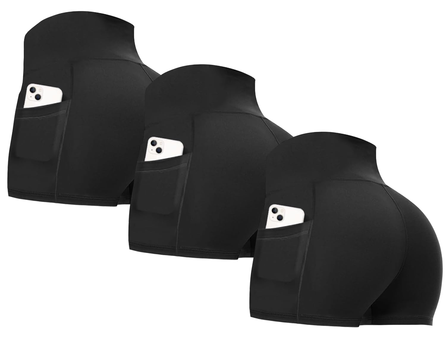 GAYHAY 3 Pack Biker Shorts with Pockets for Women - 8"- 5"- 3" High Waist Compression Shorts for Workout Yoga Cycling