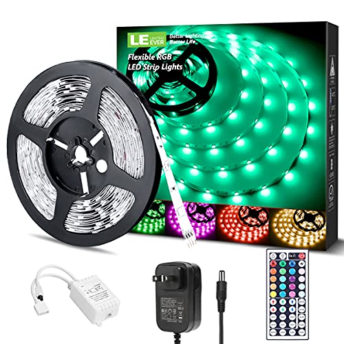 LE LED Strip Lights, RGB 5050 LED Strips with Remote Controller, Color Changing Tape Light with 12V Power Supply for Room, Bedroom, TV, Kitchen, Desk