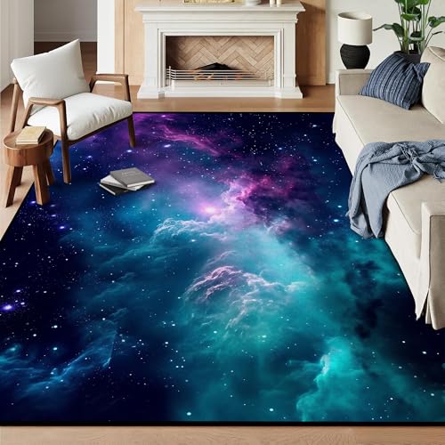 6' x 9' Galaxy Area Rug Bedroom Living Room for Girls Kids Boys Large Space Carpet Nebula Vortex Throw Rugs Cloud Floor Mat,180 X 275cm,Blue Galaxy 6