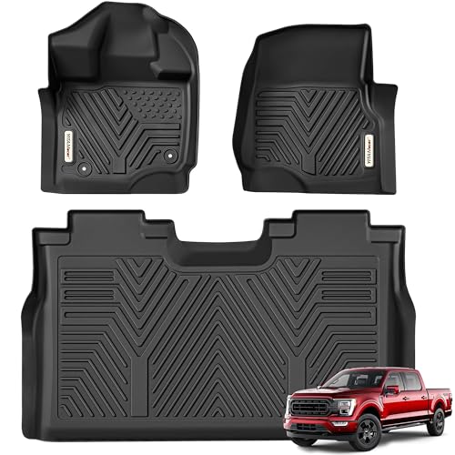 YITAMOTOR Floor Mats Fit for Ford F-150-F150 Lightning SuperCrew Cab 2025-2015(Rear w-o U-Seat Flat Storage),TPE All Weather F150 Truck mats, 1st & 2n