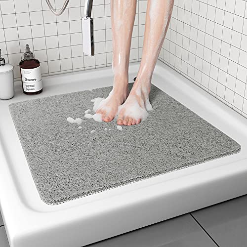 Non Slip Shower Mat, Comfortable Bath mat for Textured Surface,Quick Drying Easy Cleaning Shower Floor Mat for Wet Area,Without Suction Cups Grey 24 x