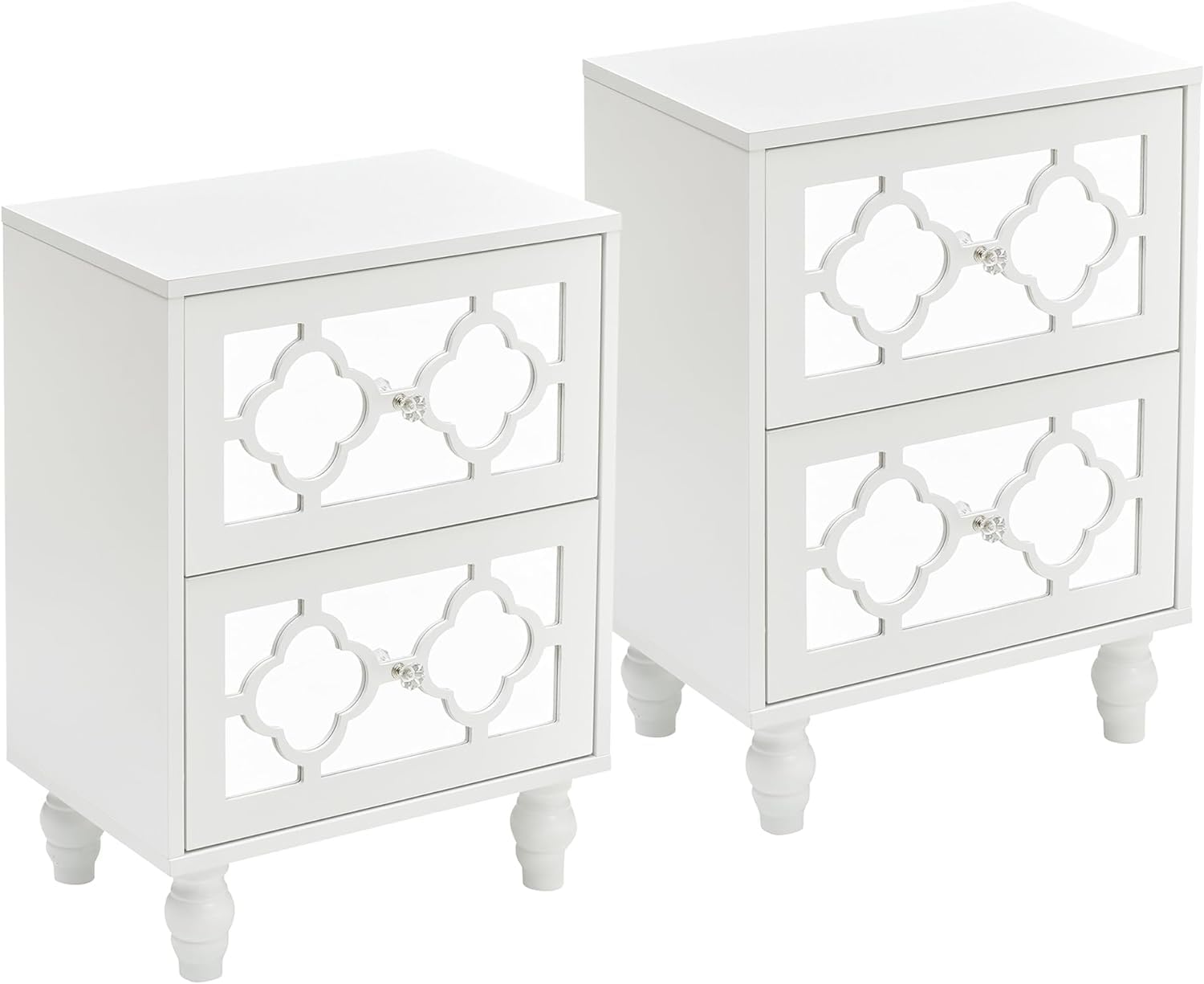 Garvee White Mirrored NightStand Set 2, End Table Bedside Table with 2 Mirrored Storage Drawer, Night Stand Side Table for Bedroom, Living Room