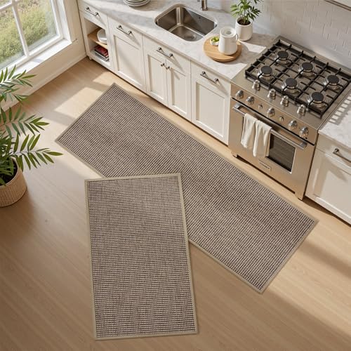 PADOOR Kitchen Rug Sets Non Slip, Washable Kitchen-Mats for Floor Absorbent Runner Rug for Kitchen, Kitchen Floor Mat for Hallway Laundry 17"x30"+17"x