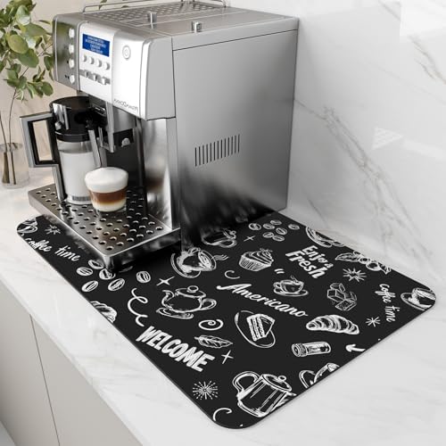 AMOAMI Coffee Mat Hide Stain Rubber Backed Absorbent Dish Drying Mat for Kitchen Counter - Fits Under Coffee Maker & Espresso Machine (16X24, Ink) BLA
