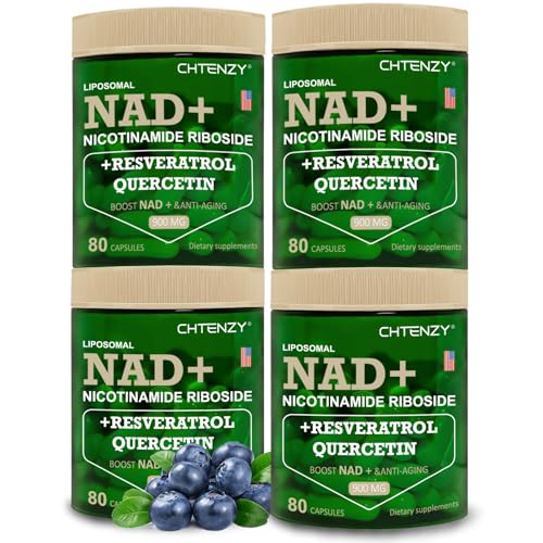 Nicotinamide Riboside 900mg with Resveratrol & Quercetin, Liposomal Supplement, 80 Capsules,4 Bottle, Supports Cellular Energy, Healthy Aging, and Ski