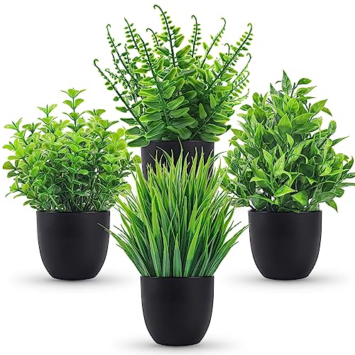 Der Rose Fake Plants 4 Packs Artificial Plants Small Faux Plants Black Bathroom Accessories for Halloween Bathroom Home Kitchen Coffee Table Office De