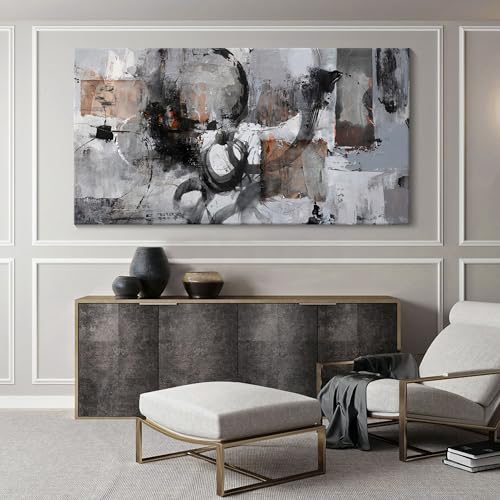 Pogusmavi Black Abstract Canvas Wall Art Living Room Gray and White Wall Decor Paintings for Wall Decorations Modern Wall Decor for Bedrooms Large Fra
