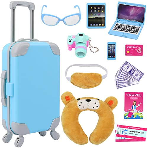 ZITA ELEMENT 22 Pcs 18 Inch Boy Doll Clothes Suitcase Set for 19 Inch Boy Doll Accessories Travel Carrier Storage, Including Suitcase Pillow Blindfold