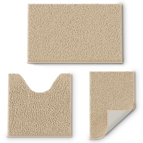 Bathroom Rugs Sets 3 Piece, Bath Mat Sets Non Slip, Extra Soft Bath Rugs, Absorbent Shaggy Bath Matts Set, Machine Wash, Easy Dry, Bath Carpet for Bed