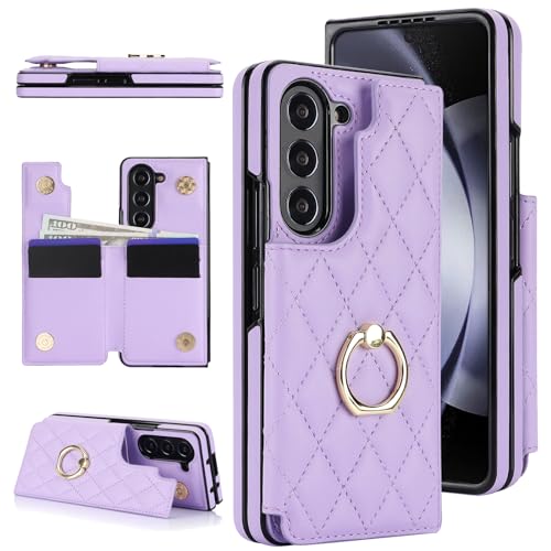 for Samsung Galaxy Z Fold 6 Wallet Case with Ring and Credit Card Holder, Cash Slot, Luxurious Diamond Leather Magnetic Clasp Kickstand Heavy Duty Pro