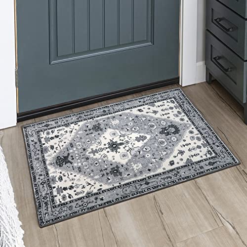 Lahome Boho Tribal Area Rug - 2x3 Gray Door Mat Rugs for Entryway, Kitchen Rugs and Mats Non Skid Washable,Throw Small Rug for Bedroom Indoor Carpet f