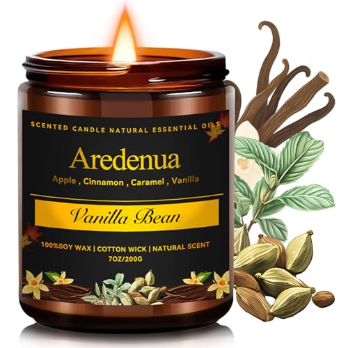 Vanilla Bean Candle - Odor Eliminating Candle | 7oz Soy Candles for Home, Air Freshening & Cozy Vanilla Scent, Odor Fall Candles Gift - Up to 50 Hour