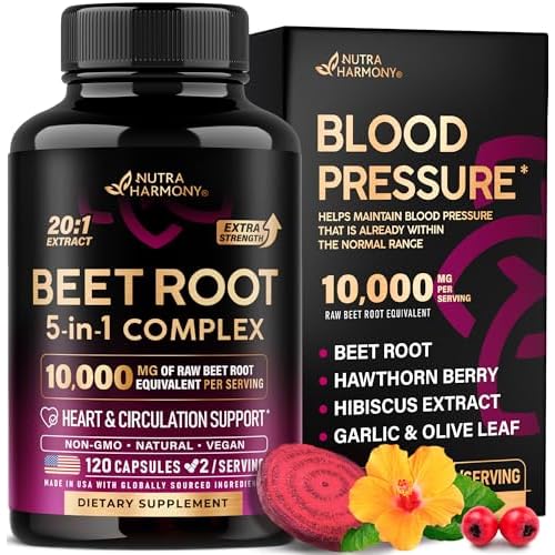 Beet Root Capsules - Healthy Blood Pressure Support Supplement** for Heart & Circulation Support - with Hawthorn Berry, Hibiscus & Garlic - Nitric Oxi