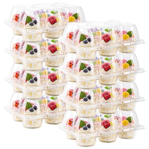 6 Count Cupcake Containers 15 Pack Cupcake Holders Clear Plastic Stackable Cupcake Boxes with Detachable Tall Dome Lids for 90 Cupcakes, BPA Free, Sta