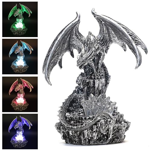 Dragon Guarding Faux Crystal Statue Fantasy Decoration Figurine - Light Up LED Crystal for Tabletop Bookshelf,Dragon Lovers Gift Housewarming Gifts（
