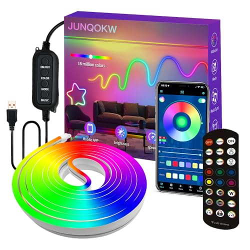 9.8FT USB LED Neon Rope Light,Smart RGB IC Led Strip Lights for Bedroom,Music Sync LED Neon Light Strip,APP and 24Keys Wireless Remote,DIY Ideas,Gamin
