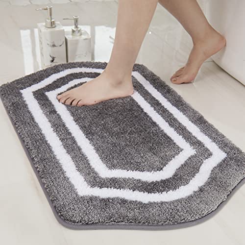 COSY HOMEER Extra Thick Bath Linen Sets Rugs - Anti-Slip Bath Mats Soft Plush 100% Strong Polyester Living Room Bathroom Water Absorbent(Grey,20x32 -