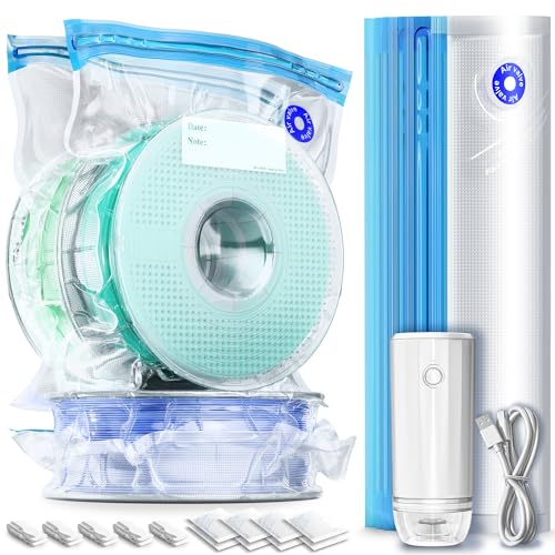 Filament Storage Bags with Upgrade Auto Pump, 20 Filament Vacuum Storage Bags(11.81 * 13.38 in) Plus 20 Desiccants and 5 Clips, Keeping Spool Clean an