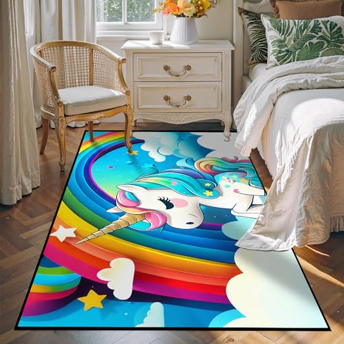 4' x 6' Unicorn Rugs for Kids Girls Bedroom Rainbow Area Rug Carpet Living Room Washable Doormats Women Indoor Non-Slip Floor Mat Unicorn 01 4' x 6' (