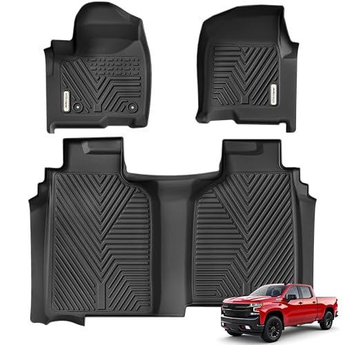 YITAMOTOR Floor Mats Fit for 2019-2025 Chevrolet Silverado 1500-GMC Sierra 1500 Crew Cab with Bucket Seating (No Rear Underseat Storage Box), Custom F