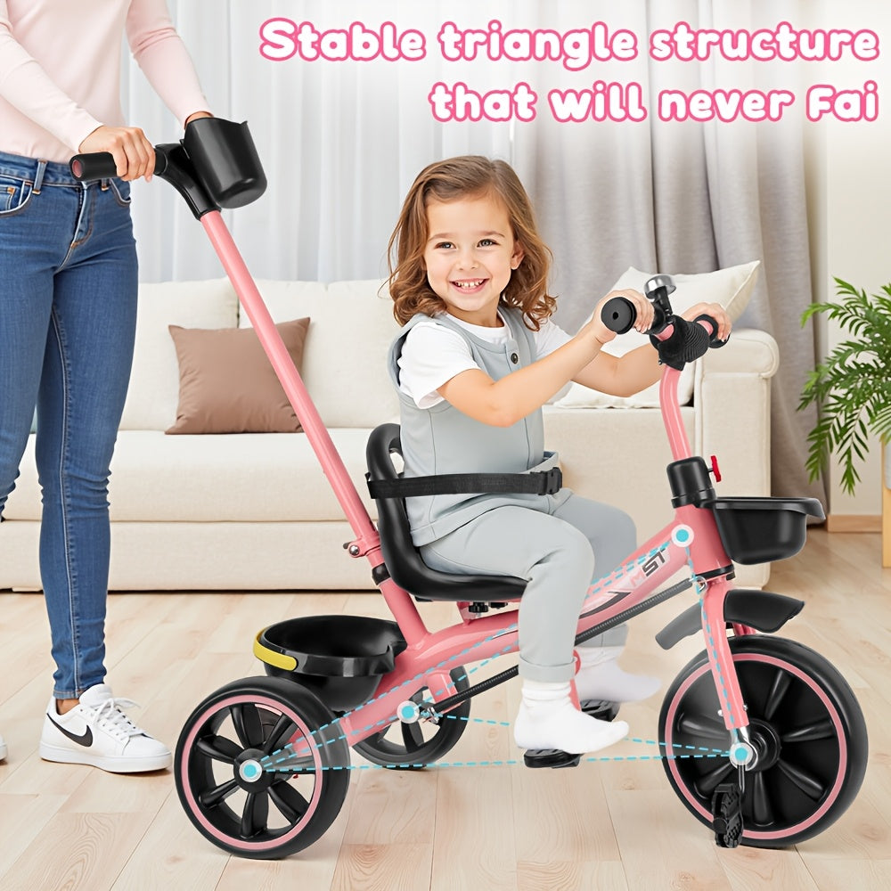 TEMU Tricycles For 3 Year Olds, Toddler Bike, Birthday Gift And Toy For Boys And Girls, Toddler Tricycle With Parent Push Handle, Trike With Backrest