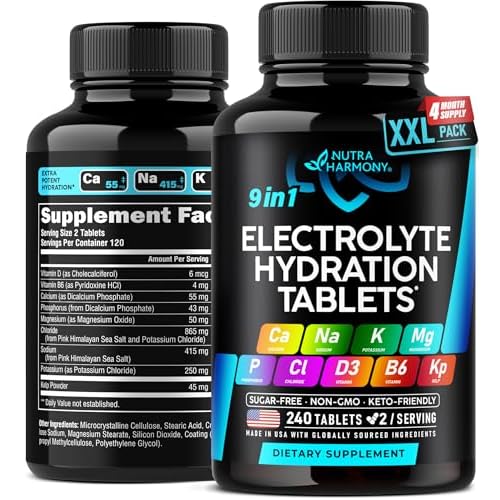 Electrolytes - Electrolyte Tablets with Magnesium, Sodium, Potassium, Chloride, Vitamins D3 & B6, Kelp Powder - Salt Pills - Made in USA - Oral Tablet