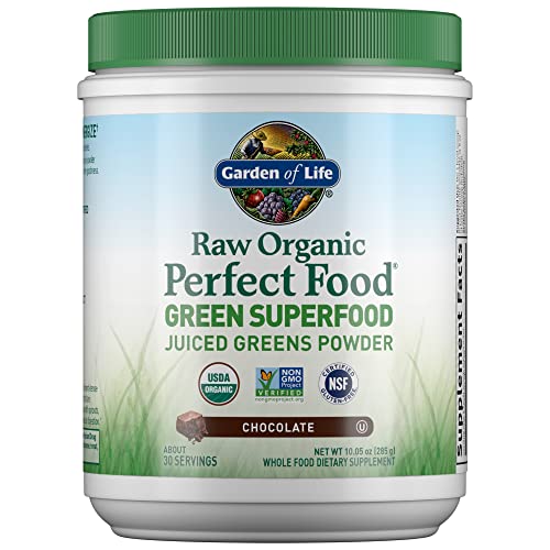 Garden of Life Raw Organic Perfect Food Green Superfood Juiced Greens Powder - Chocolate, 30 Servings - Non-GMO, Gluten Free, Vegan Whole Food Dietary