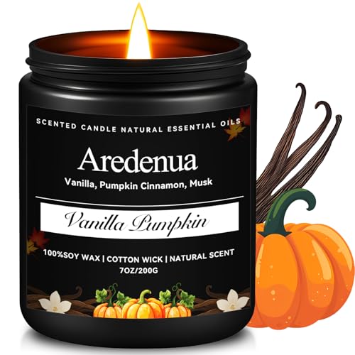 Vanilla Pumpkin Candle | Fall Scented Candle - Pumpkin Scented Candles for Autumn, Cozy Fall Aromatherapy Gifts - 7 OZ Autumn Soy Candles with 50hr Bu