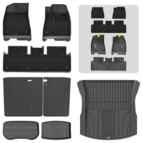 3W Floor Mats & Carpets & Boot Liners & Seats Back Cover Fit for Tesla Model 3 2024 2025 Highland, TPE All Weather Full Set Car liners and Cargo Mats,