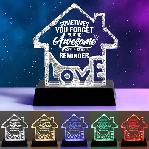 Inspirational Crystal House with 7-Color LED Light Base for Encouragement, Retirement, Graduation, Teacher Appreciation Awesome Crystal+ Base-B