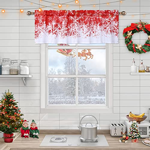 Garvee Christmas Cafe Curtains, Snowflake Pattern Bathroom Window Curtains Xmas Home Decorations Half Window Tier Curtains Kitchen Curtain, 26" W x 24