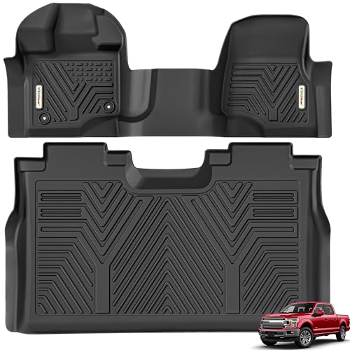 YITAMOTOR Floor Mats Compatible with 2015-2025 Ford F-150 Super Crew Cab with 1st Row Bench Seats, 1st & 2nd Row All Weather Protection, black,Bench s