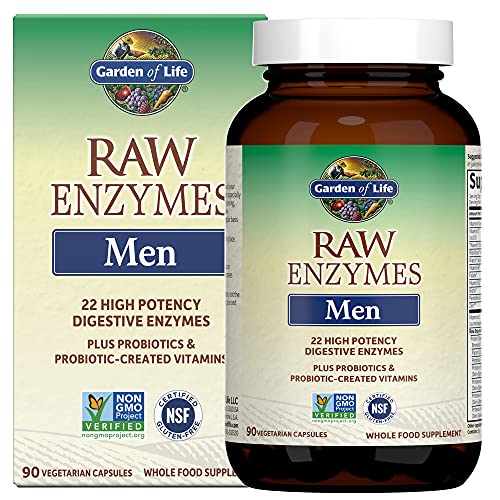Garden of Life 22 Digestive Enzymes for Men with Bromelain, Papain & Lactase Plus Probiotics & Whole Food Vitamins B12, Biotin & Zinc – RAW Enzymes