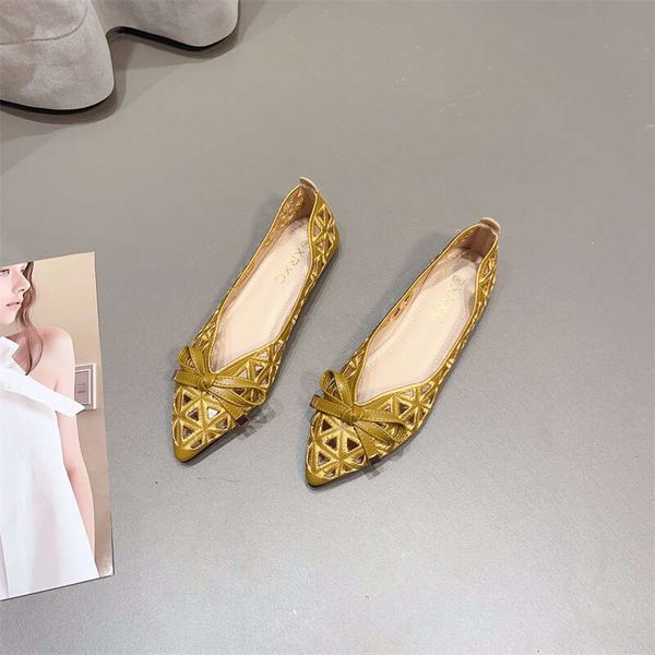 Korean Version Summer New Pointed Hollow Bow Flat For Women&#039;s Fairy Style Versatile Shallow Mouth Single Shoes With Skirts