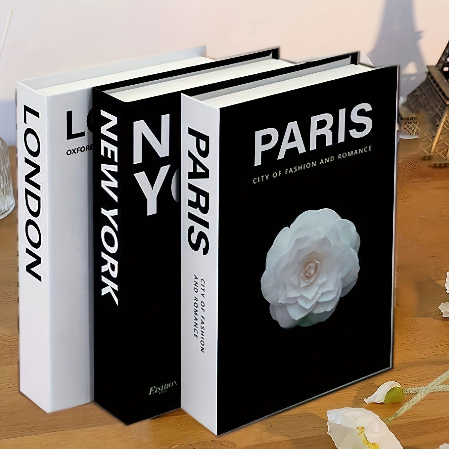 TEMU 3pcs Luxury Decorative Books - London, New , Paris - , Designer Fake Books For Home Bookshelf & Living Room , Paper Material, Bookshelf Decor |