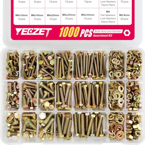 YEEZET 1000pcs Grade 8.8 Bolts and Nuts Washers Assortment Kit,M4 M5 M6 Metric Bolt Assortment Set,15 Most Common Sizes,10-40mm 1000pcs M4 M5 M6 Bolts