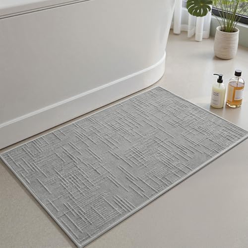 AMOAMI Bath Mat Non Slip Super Absorbent Quick Dry Bath Mats for Bathroom Floor Rubber Backing Washable Bathroom Rugs Modern Woven Jacquard Mat, Besid