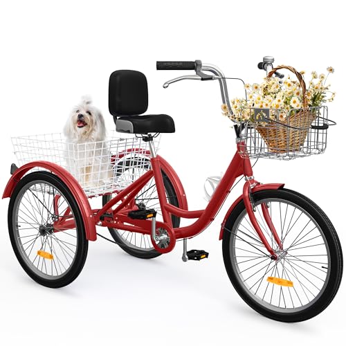 YITAHOME 24 & 26 Inch Adult Tricycle, 1 & 7 Speed 3 Wheel Bikes, Trike Bike for Adults with Removable Baskets, Cruiser Bike for Seniors Women Men Shop