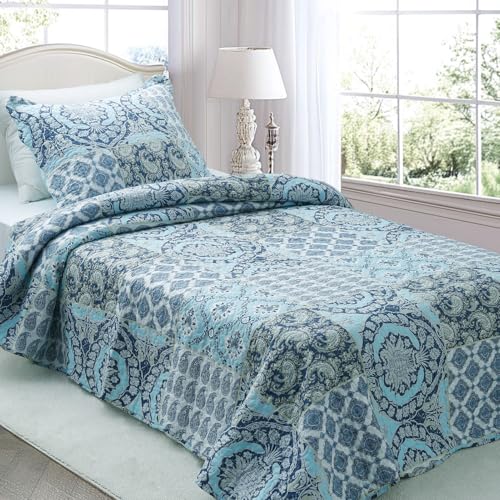 KASENTEX Twin Quilt Set Lightweight Bedspread Coverlet,Country-Chic Printed Pre-Washed Quilt Bedding Set - Microfiber Fabric Quilted Pattern Bedding(L