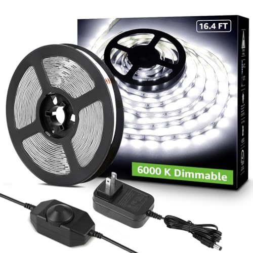 Lepro LED Strip Light White, 16.4ft Dimmable Vanity Lights, 6000K Super Bright LED Tape Lights, 300 LEDs 2835, Strong 3M Adhesive, Suitable for Home,