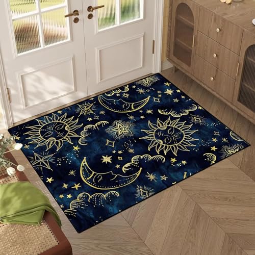 3' x 5' Celestial Star Rug Star Sun and Moon Area Rugs for Girls Boys Women Bedroom Dorm Living Room Bohemian Galaxy Floor Mat Pad Doormat Carpet Deco